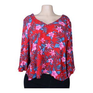 #755 Urban Girl Women’s XL Floral Print Top, Red